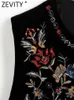 Bayan Yelek Zevity Vintage Parlak Çiçek Nakış Tankı Top Ulusal Stil Yama İş Gündelik Velvet Bel Ceket CT2978 231116