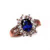 Cluster Rings Luxury Female Natural Blue Sappphire Ring Promise Rose Gold Engagement Crystal Solitaire Oval Wedding For Women