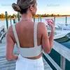 Dames Tanks Camis Gaono Elegant Lady Pearl Sexy Crop Top Visnet Hollow Out Hemdje Zomer Strand Vakantie Cover-ups Dames Mouwloos Rugloos Vest T230417