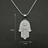 Hip Hop Iced Out Hamsa Hand Of Fatima Turkish Eye Pendant Necklace Gold Color Stainless Steel Chain For Men Jewelry Drop Necklaces244O