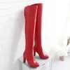 Stiefel Mode Frauen Oberschenkel Hohe Stiefel Sexy Schwarz Rot Ferse Über Das Knie Stiefel Weibliche Herbst Winter Sexy Lange Tanz party Schuhe Dame 231116