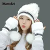 BeanieSkull Caps MAERSHEI Ski Meisje Vrouwen Mutsen Skullies Vrouwelijke Cap warm Merk Grote Pompons Skins Handschoenen Hoed Gebreide Winterhoeden 231116