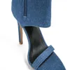 Herbst Neue Sexy Denim Hohl Über Knie Stiefel Offene spitze High Heels Römischen frauen Schuhe Große Größe