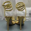 Sandales Gold Designer Chaussures Femmes Stiletto Talons Crystal Rignestone Twining Foot Ring 10 cm