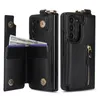 Capa de telefone com zíper magnético fólio para Samsung Galaxy dobrável Z Fold 5 4 3 5G suporte de anel de proteção completa com vários slots para cartões de couro carteira de couro com suporte dobrável