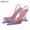 Sandali con strass Bowknot Décolleté da donna Tacchi trasparenti per scarpe trasparenti Estate Pvc Slingback Tacco alto Ladies Jelly Shoe 230406