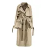 Dames Trench Coats Dames Spring herfst Lange jas Khaki Verwijderbare grote zakken Dubbele borsten uit het afkleding