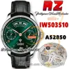 AZF az503510 Мужские часы с годовым календарем Power Reserve A52850 Автоматический зеленый циферблат с золотыми маркерами Стальной корпус Коричневый кожаный ремешок Super Edition Trustytime001Часы