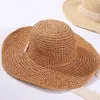 Wide Brim Hats Anti-UV Sun Hat For Women Foldable Summer Crochet Knit Straw Lace Tie Large Beach