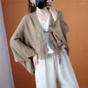 Women's Jackets 2023 Spring Autumn Arts Style Women Batwing Sleeve Loose Cotton Linen Double Pocket V-neck Casual Short Coats V438