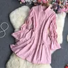Повседневные платья рубашка платье с длинным рукавом розовая корейская лолита женщина винтаж день рождения осень зимний зимний вечеринка для женщин 2023 пуговица