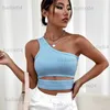 Dames Tanks Camis 2023 Een-schouder Zomer Sexy Club Crop Top Mouwloos Dames Sexy T-shirt Wit Zwart Skinny Lace Up Bandage Tank Top Casual T230417