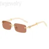 Lunettes de soleil design sans monture pour femmes lunettes de luxe rectangle corne de buffle en bois gafas de sol casual nuances d'été hommes lunettes de soleil simples PJ007 C23