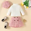 Rompers ma baby 6M 3Y Toddler Infant born Baby Girls Clothes Sets Knit Long Sleeve Tops Plaid Skrits Hat Fall Spring Outfits D05 231117