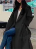 Женские однотонные пальто из смесовой шерсти Covotee для женщин 2023, осень-зима, корейская свободная куртка на пуговицах с длинным рукавом и отложным воротником 231116