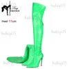 Botas 11 cm Botas de muslo elástico Sexy Stiletto Tacones altos Mujeres Botas sobre la rodilla Punta puntiaguda Strippers Zapatos de mujer Pole Dancing Boot T231117