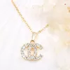 Women Luxury Brand Designer Double Letter Pendant Necklaces 18K Gold Plated Crystal Pearl Rhinestone Sweater Newklace Wedding Party Jewerlry Accessories