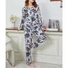 Printed home wear long sleeved pants set pajamas for women's casual comfort