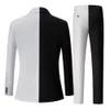 Costumes pour hommes Blazers mode élégant hommes d'affaires noir blanc contraste couleur costume/mâle mince scène fête 2 pièces Blazers veste pantalons ensembles 231117