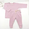 Pigiama Autunno Infantile Colore Rosa Ragazze Manica lunga O-Collo in cotone a costine Pigiama Abbigliamento 231117