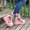 Boots Women Punk-Style Y2K Ankle Boots Studded Buckled Lace Up Wedge Heels T231117