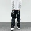 Calças masculinas Hip Hop Flying Dog Print Jeans para homens High Street Straight Loose Wide Leg Calças Moda Baggy Calças Masculinas Y2K Luxury Denim J231116
