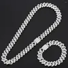 Ketten 15mm Miami Prong Cuban Chain Link Silber Farbe Halsketten 2 Reihe Voll Iced Out Strass Armband Set für Herren Hip Hop285N
