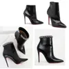 Luxury short booty black suede leather Woman ankle boots luxury design red shoe lady high heels So Kates Booty 100mm side zipper thin heel sexy pumps