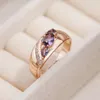 Bague solitaire JULYDREAM lisse couleur or 585 pour femmes, bagues assorties géométriques en Zircon violet, Design creux, bijoux de fête, accessoires Vintage 231117