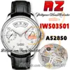 AZF AZ503501 Årlig kalender Power Reserve Mens Titta på A52850 Automatisk Vita urtavla Arabiska siffror Markörer Läderband Super Edition TrustyTime001Watches