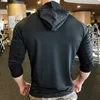 Men's Jackets Men's Running Training Hoodies Elastic Breathable Hooded Zipper Up Quick Drying Man Hooded Training Fitness Sportwear Gym Cloth Black