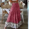 Rokken zoete bloemenprint rok vrouwen zomer Boemian Long Rooks Hoge elastische taille A-lijn mode boho maxi rokken xs-3xl jupe rs171 230417