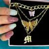 Chains 3Pcs Gold Color Acrylic Butterfly Cuban Choker For Women Multilayer Hollow Letters Pendant Charms Twist Necklaces Gift