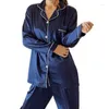 Vêtements de nuit pour femmes Mode Pyjama rayé à manches longues à manches longues printemps automne pyjama ensembles soie satin dame pyjamas femmes lingerie sexy