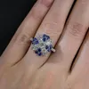 Cluster Rings WPB Premium Women Blue Diamond Flower Ring Female Luxury Jewelry Brilliant Zircon Design Gift Party For Beautiful Girls