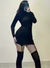 Casual Dresses Cosplay Fashion TVVOVVINExotic Women Long-sleeve Mini Dress Elegant Tight Sexy Solid Stockings Korean Girl 8YLJ