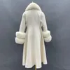 Mélanges de laine pour femmes JANEFUR manteau long femmes 2023 hiver luxe détachable véritable col de fourrure poignets ceinture cachemire Trench pardessus 231116