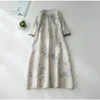 Casual Dresses Summer Ramie Chinese Style Modified Cheongsam 2023 3/4 ärmar stor storlek tryckt klänning Elegant A-Line Vestido Feminino