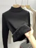 Kvinnors tröjor Vinter varm tröja Pullover Kvinnor Slim Thicken Plush Velvet Foded Knitwear Jumper Korean Half Turtleneck Poleras Soft Knit Tops 231116