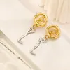 Or et argent couleur correspondant Designer Lettre Oreille Boucles D'oreilles Marque Designer Marque Ronde Géométrie Lettres Cristal Strass Cerceau Boucle D'oreille Bijoux De Fête De Mariage