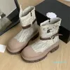 مصمم لرسالة مزدوجة C Designer Women Denim Blue Canvas Canvas Boot High Shoes Platform Heel Heal Leather Winter Fall Riding Bowboy Booties with Box