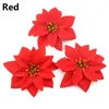 Flores decorativas 10 Unids 14 cm Árbol de Navidad Franela Artificial Poinsettia Decoración Brillo Ornamento Regalo de Navidad DIY Artesanía Favores de boda