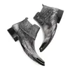 Fashion Retro Männer echte Leder -Knochen -Grau Italienisch Business Dress Schuhe Quadrat Zehen Cowboy Stiefel