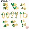 Stud WOOZU New 925 Sterling Silver Simple Cute Green Zircon Stud Earrings For Women Geometry Piercing Girl Ear Bone Jewelry Gifts HotL231117