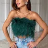 Women's Tanks Camis Womens Sexy Feather Crop Top Solid Color Fluffy Skin-touch Sleeveless Off Shoulder Mini Lady Camisole Night Party Clothes T230417
