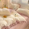 Bedding sets Solid Color Milk Velvet Sets Ruffle Bed Linen Thickened Four Piece Set Quilt Cover Sheet Pillowcase King Bedroom Decor 231116