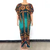 Ethnic Clothing Gradient Color 2023 African Maxi Dresses Women Round Collar Short Sleeve Abaya Fashion Print Robe Traditional