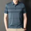 Men's Polos Men's T-shirt Short Sleeve Summer Turn-down Collar Striped Printing Pockets Button Embroidery Polo Tees Casual Comfort Tops 230417