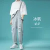 Mäns jeans mode män rippade denim overalls koreansk stil lös rak manlig hängspenor par pantsmen's