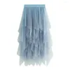 Skirts Multi Layers Irregular Elastic Waist Mid-calf Length Women Skirt See-through Wide Band Lady Mesh Clothes